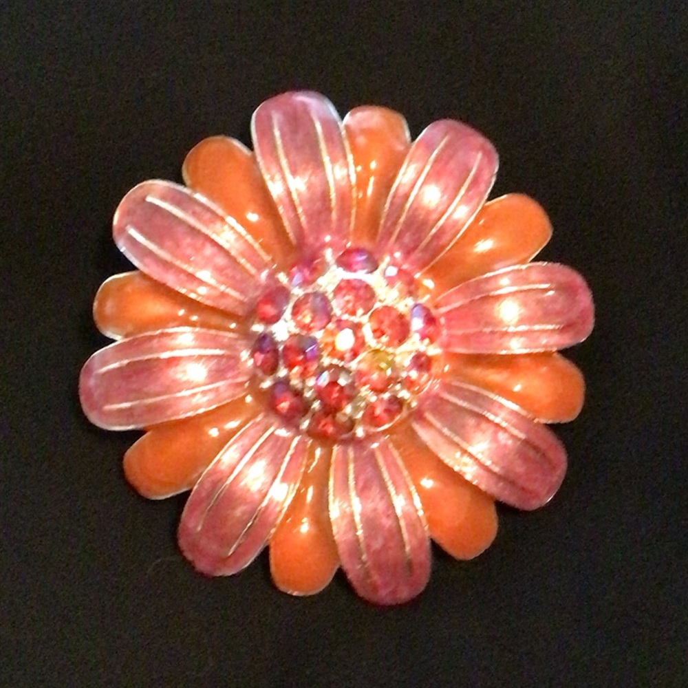 Avon Vintage Pink & Orange Silver tone Brooch/Pin